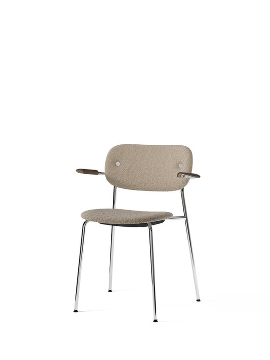 Co Chair, Dining Height with Arms, Chrome, Fully Upholstered