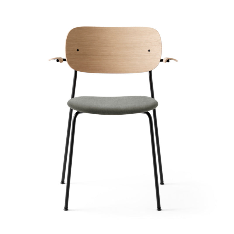 Co Chair, Dining Height with Arms, Black Steel, Wood Seat