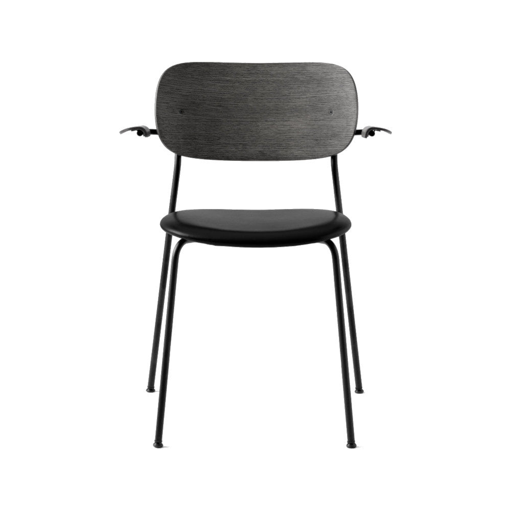 Co Chair, Dining Height with Arms, Black Steel, Wood Seat