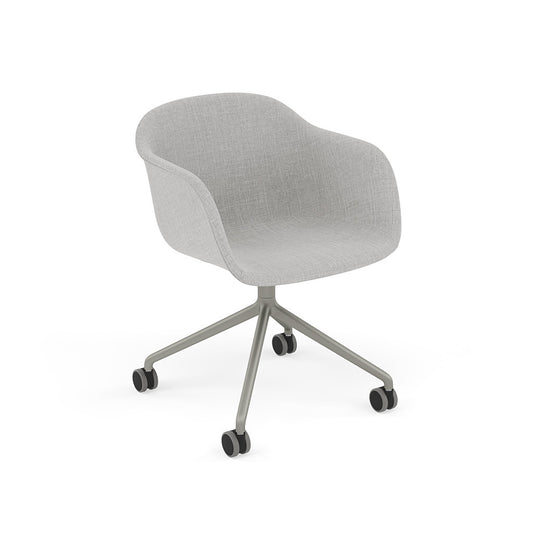 Fiber Armchair / Grey Swivel Base with Castors, Upholstered