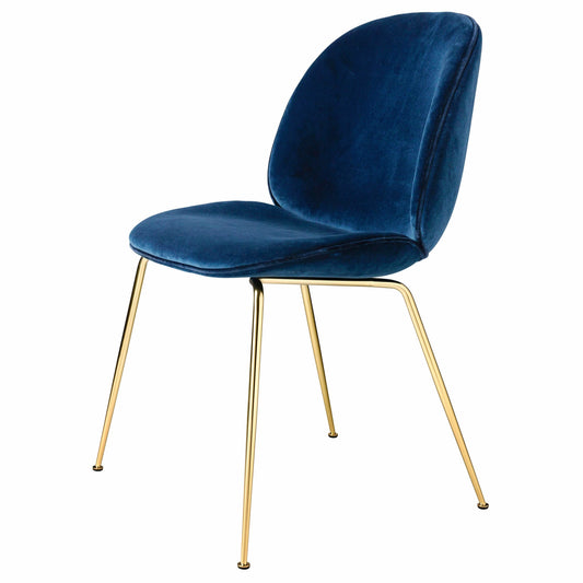 Beetle Dining Chair - Fully Upholstered, Conic Base, Brass Semi Matte Base