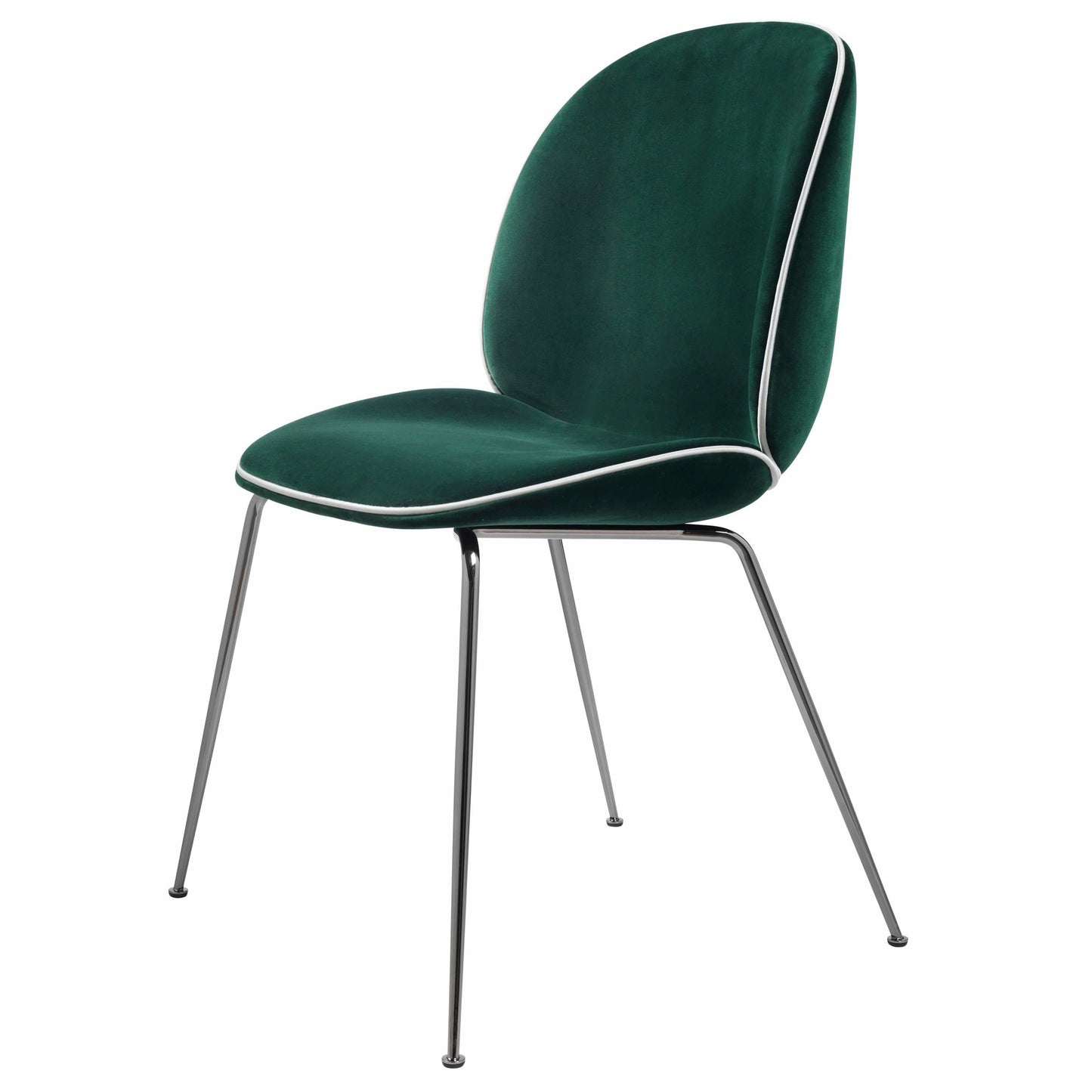 Beetle Dining Chair - Fully Upholstered, Conic base, Black Chrome Base