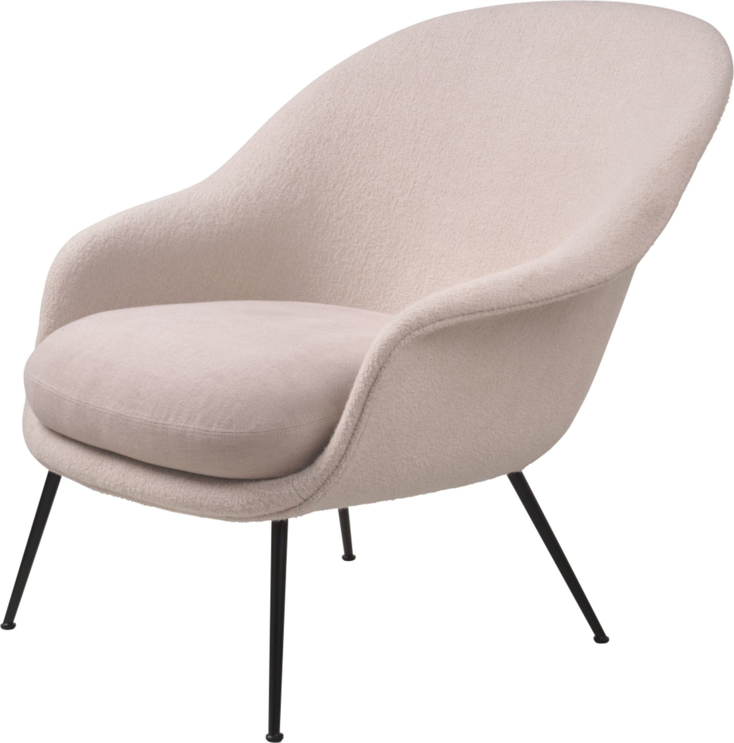 Bat Lounge Chair - Fully Upholstered, Low Back, Conic Base, Black Matte Tube Legs