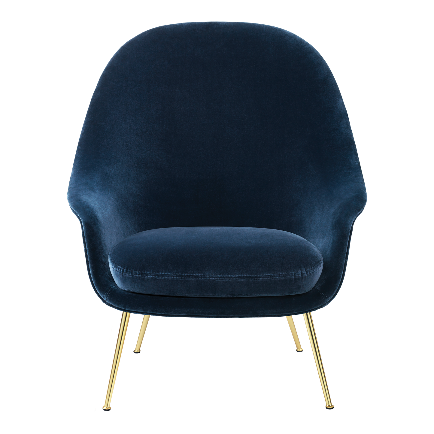 Bat Lounge Chair - Fully Upholstered, High back, Conic base, Brass Semi Matte