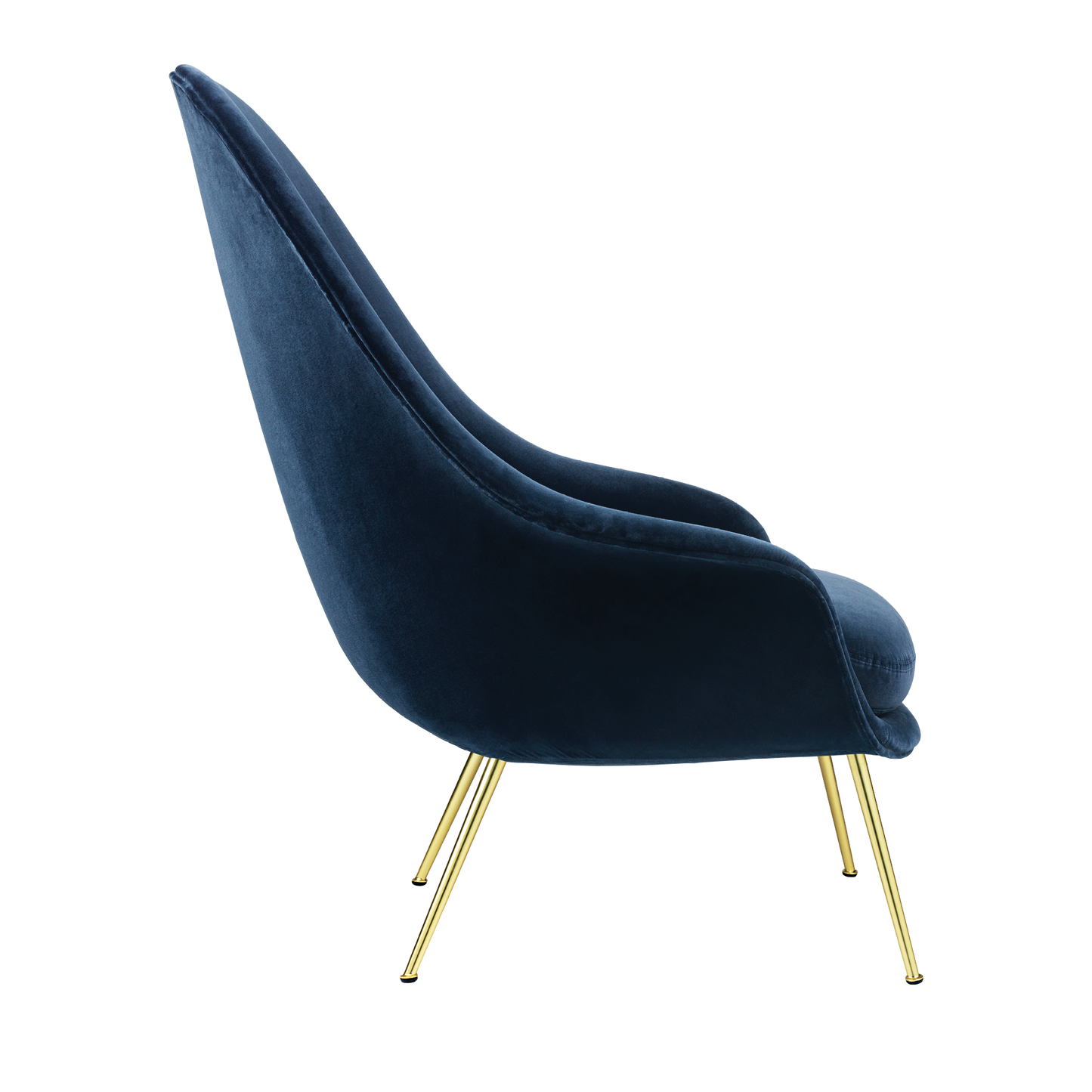 Bat Lounge Chair - Fully Upholstered, High back, Conic base, Brass Semi Matte