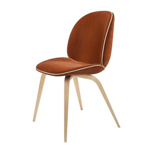 Beetle Dining Chair - Fully Upholstered, Wood base, Oak Semi Matt Lacquered Base