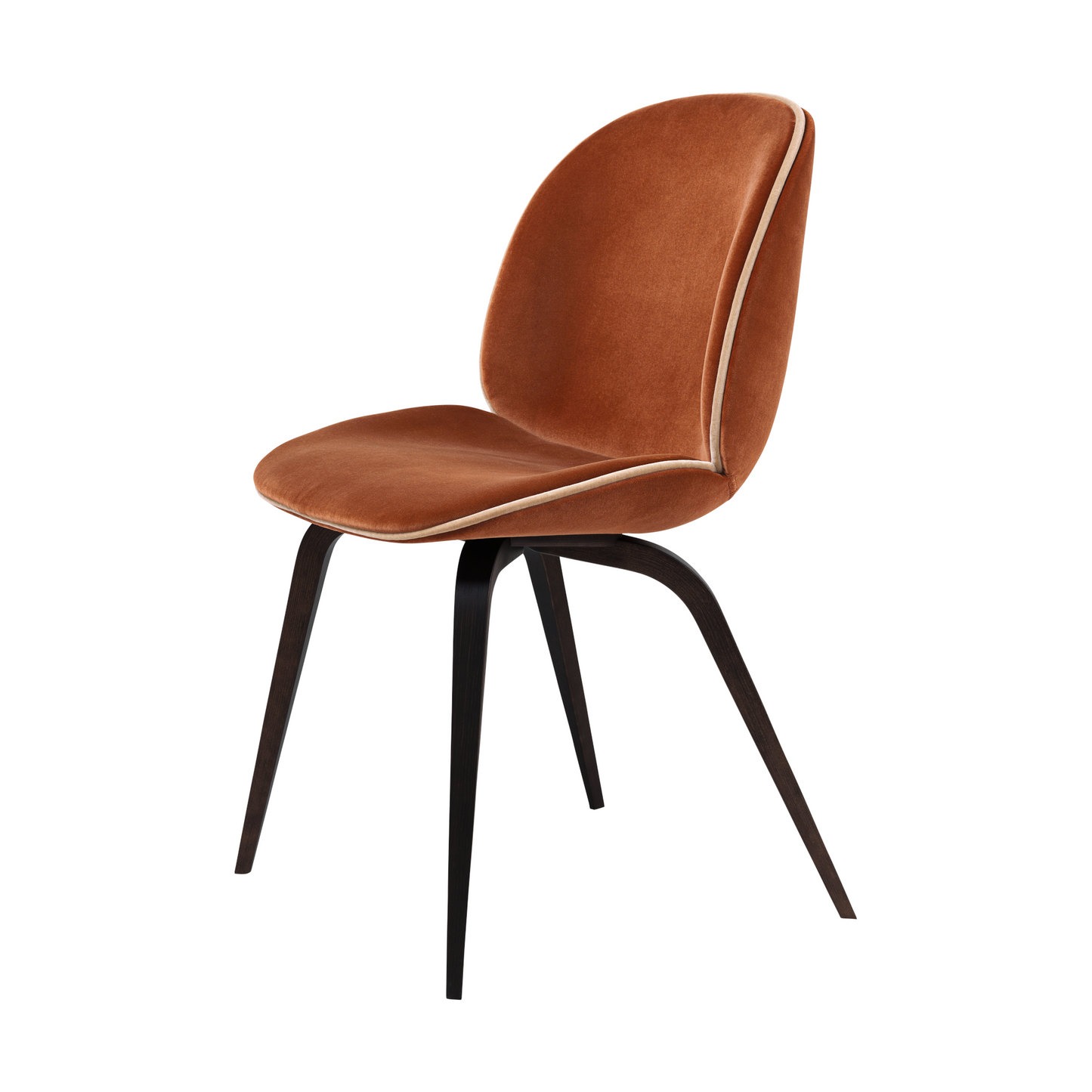 Beetle Dining Chair - Fully Upholstered, Wood Base, Smoked Oak Matte Lacquered