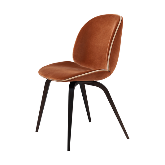 Beetle Dining Chair - Fully Upholstered, Wood Base, Smoked Oak Matte Lacquered