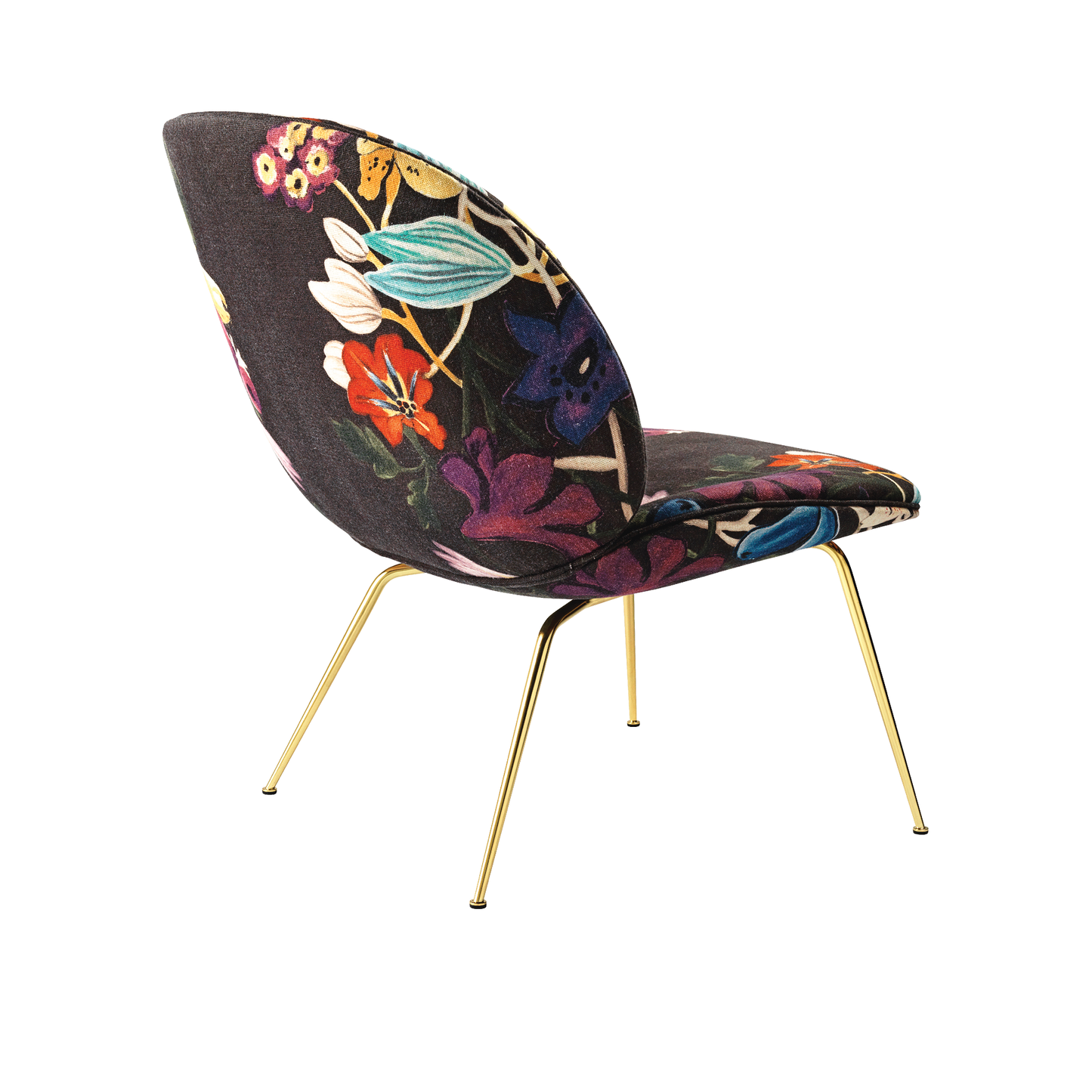Beetle Lounge Chair - Fully Upholstered, Conic base, Antique Brass