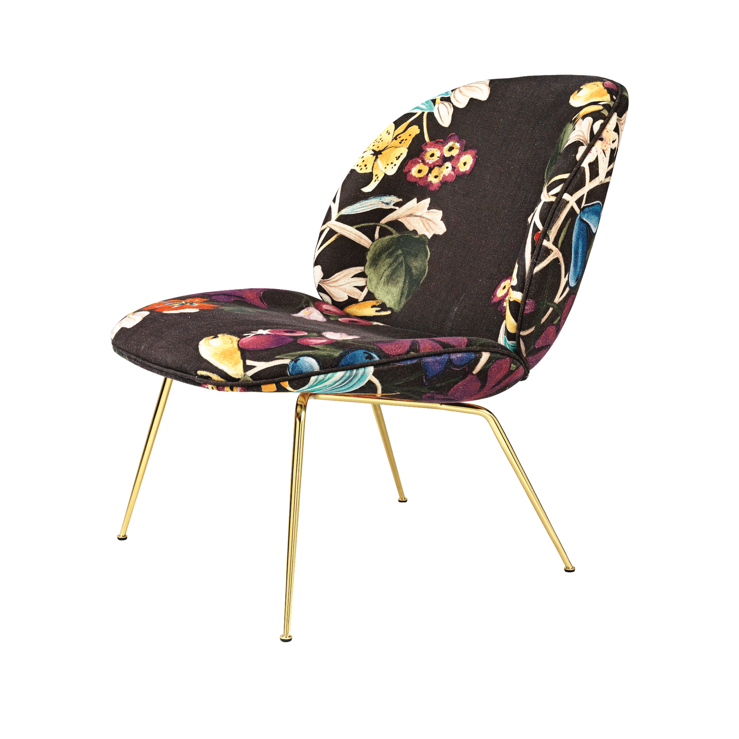 Beetle Lounge Chair - Fully Upholstered, Conic base, Antique Brass