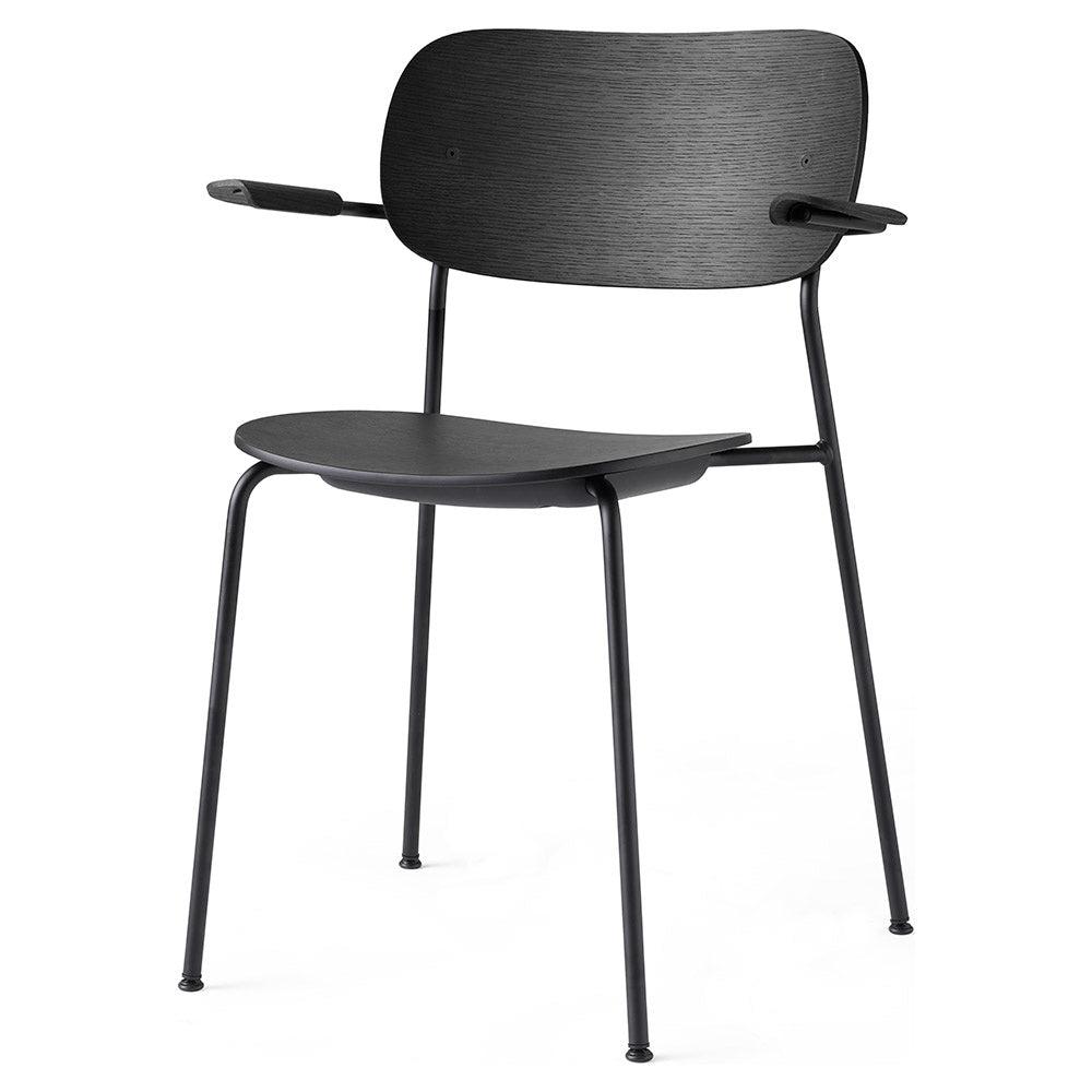 Co Chair, Dining Height with Arms, Black Steel, Wood Seat