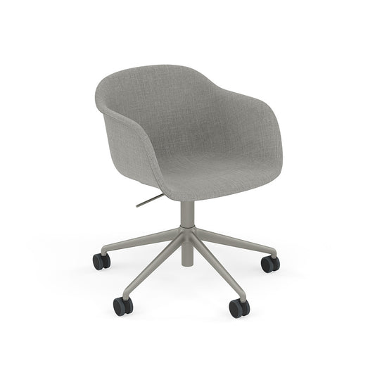 Fiber Armchair / Swivel Base Grey with Castors & Gas Lift, Upholstered