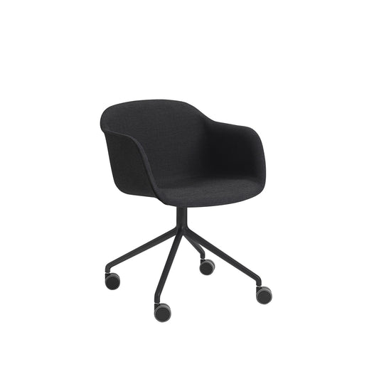 Fiber Armchair / Black Swivel Base with Castors, Upholstered