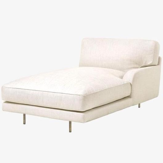 Flaneur Module - Fully Upholstered, Chaise Lounge with Left Armrest, Antique Brass Base