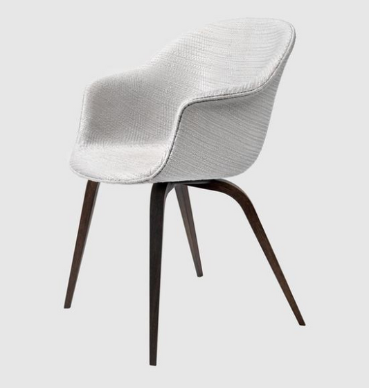 Bat Dining Chair - Fully Upholstered, Wood base, American Walnut Matt Lacquered Base