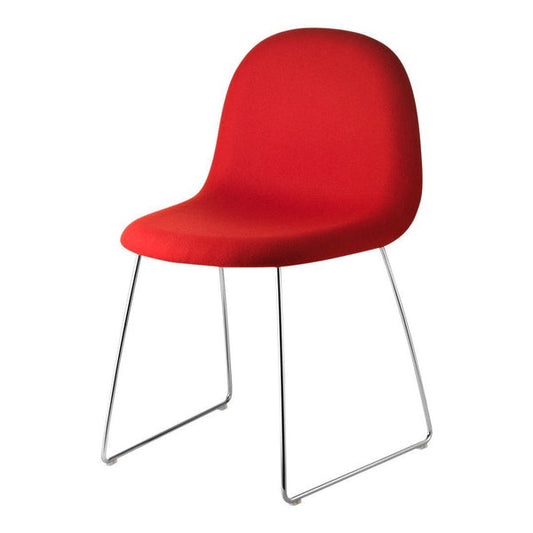 3D Dining Chair - Front Upholstered, Sledge base, Chrome Base, Black Stained Birch Semi Matte Lacquered