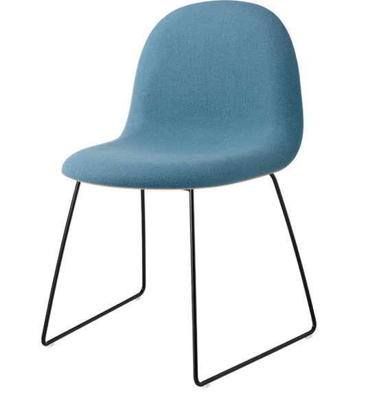 3D Dining Chair - Front Upholstered, Sledge Base, Black Semi Matte Base, Oak Semi Matt Lacquered