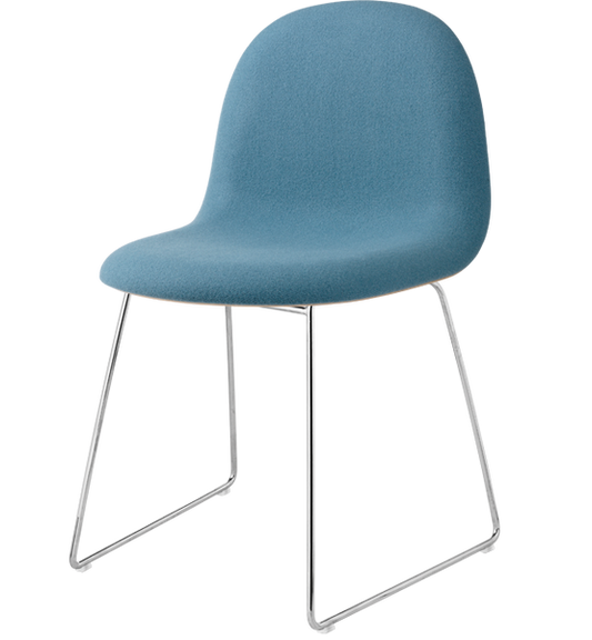 3D Dining Chair - Front Upholstered, Sledge base, Chrome Base, American Walnut Semi Matte Lacquered
