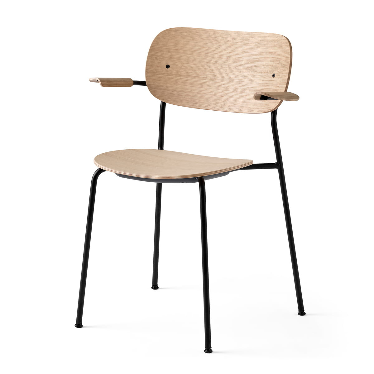 Co Chair, Dining Height with Arms, Black Steel, Wood Seat