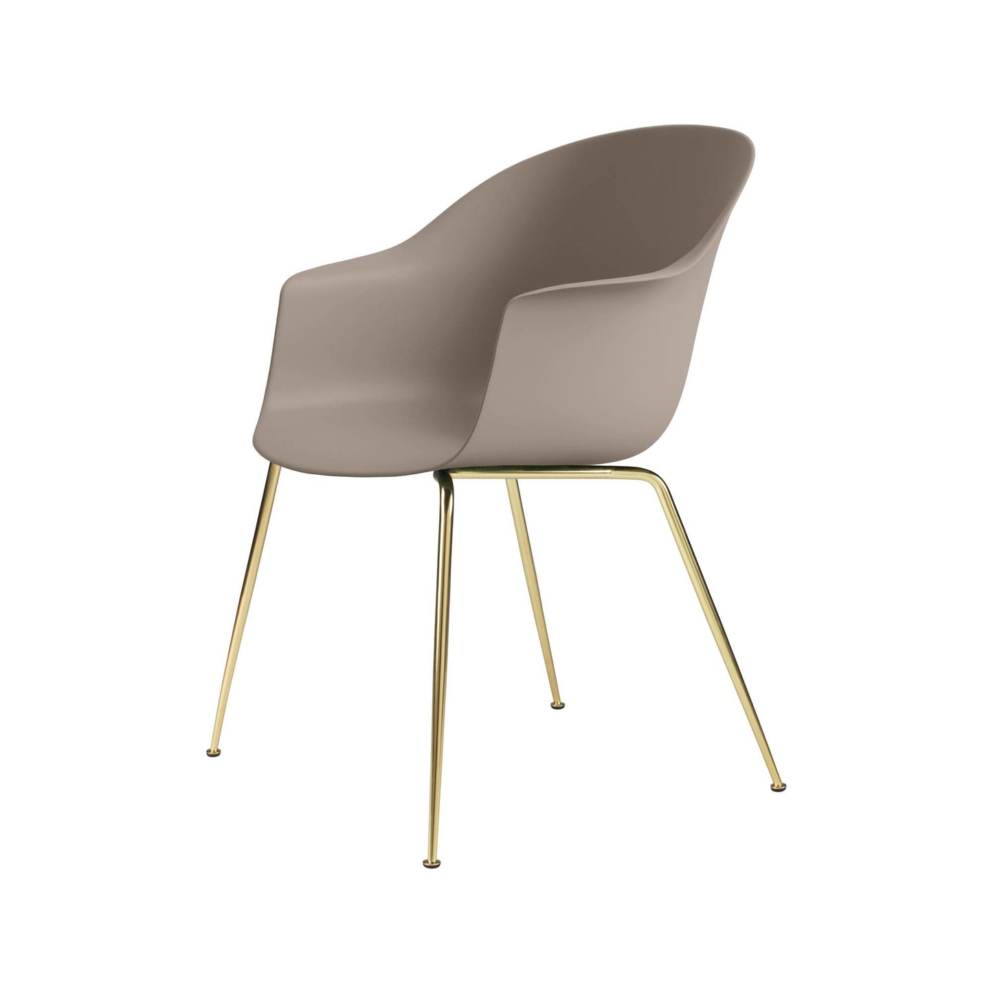 Bat Dining Chair, Conic base, Brass Semi Matte Base, Plastic Glides