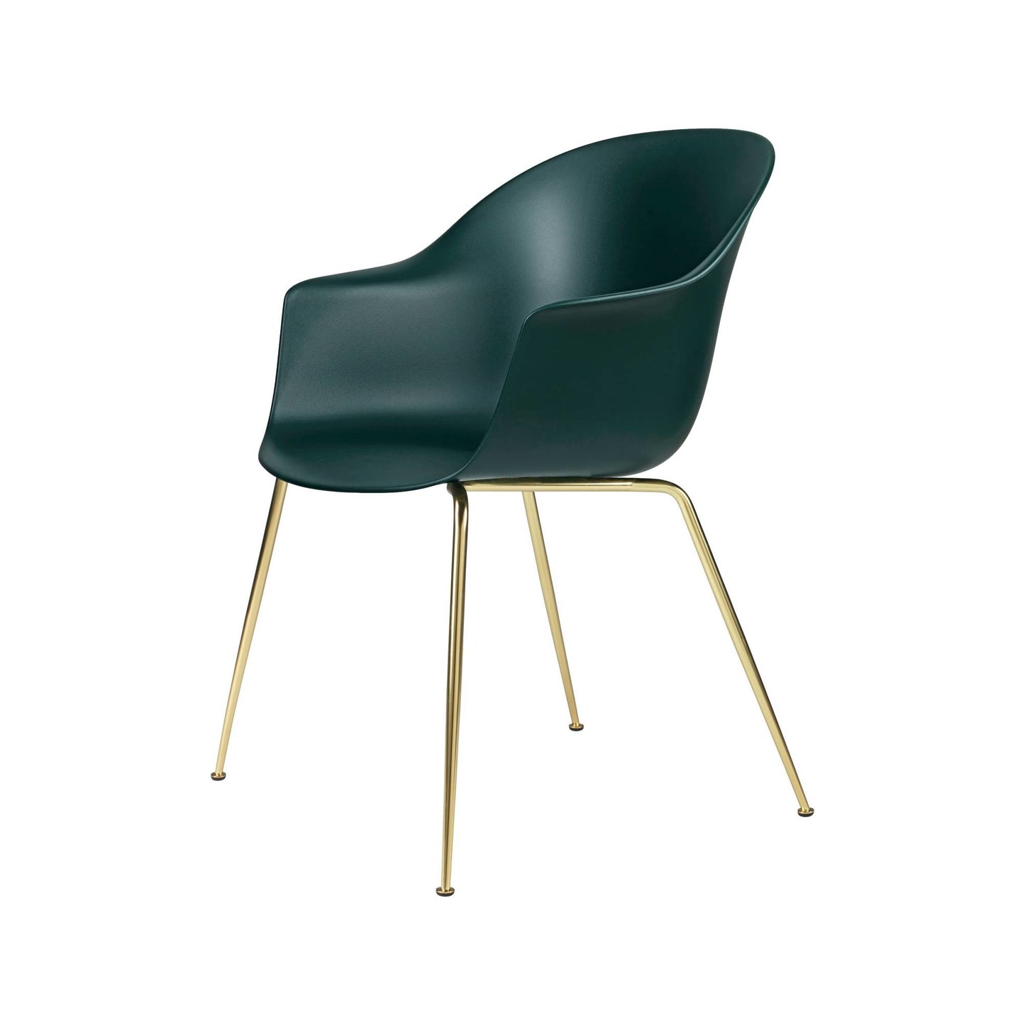 Bat Dining Chair, Conic base, Brass Semi Matte Base, Plastic Glides