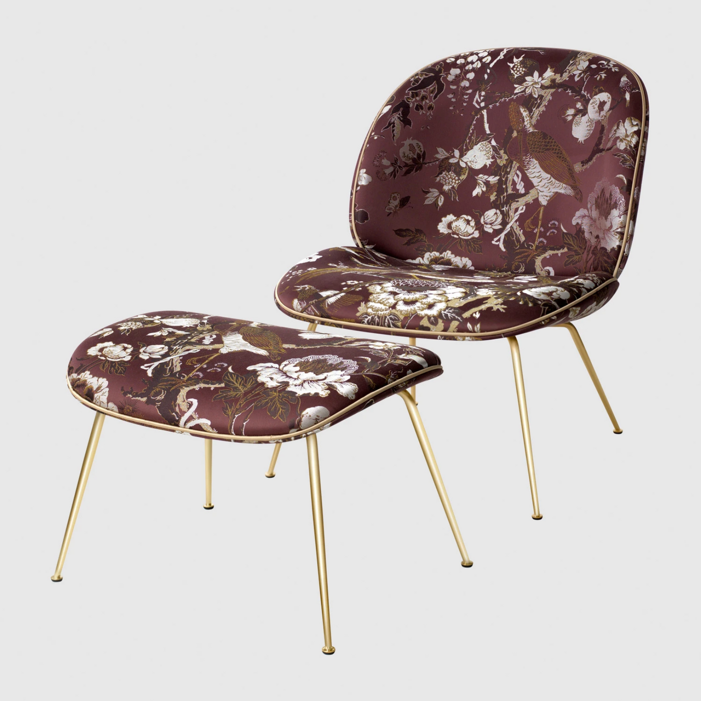 Beetle Lounge Chair - Fully Upholstered, Conic Base, Brass Semi Matte