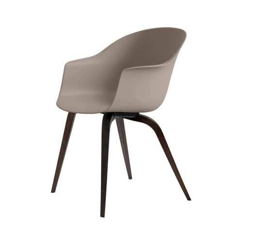 Bat Dining Chair , Wood base, American Walnut Matt Lacquered Base, Black, Plastic Glides