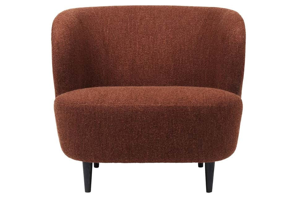 Stay Lounge Chair - Fully Upholstered, Large, Wooden legs (Black Stained Oak Semi Matte Lacquered)