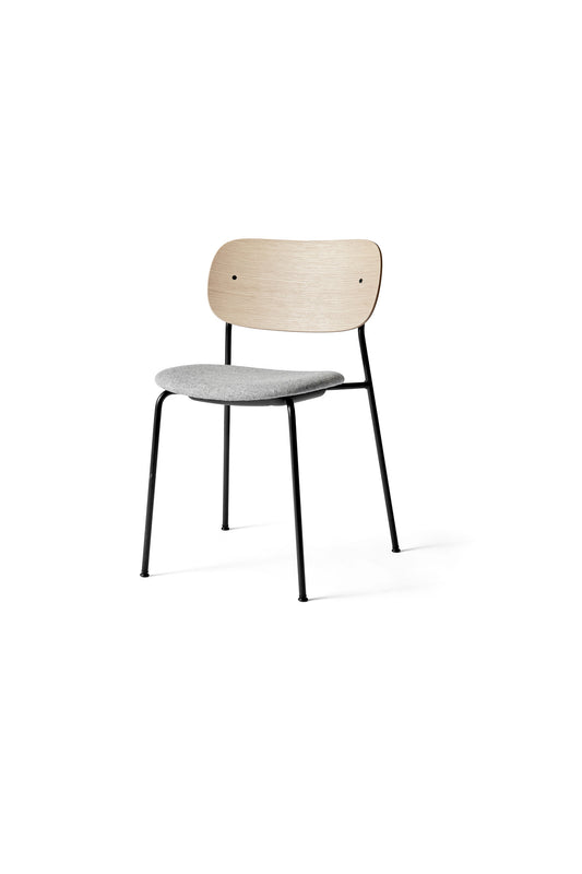 Co Chair, Dining Height, Black Steel, Upholstered Seat, Oak Back