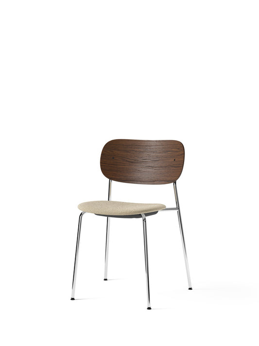 Co Chair, Dining Height, Chrome, Upholstered Seat, Oak Back