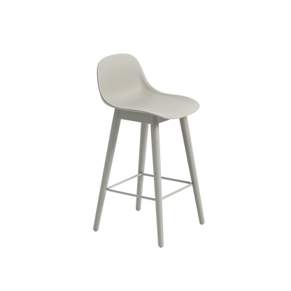 Fiber Counter Stool with Backrest / Wood Base H: 65cm / 25.6in
