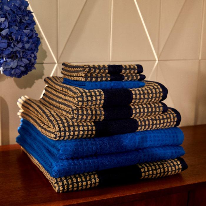 Check Towels, Dark Blue/Sand