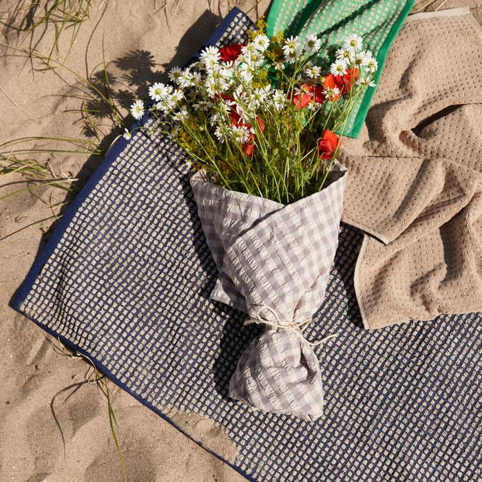 Check Towels, Dark Blue/Sand