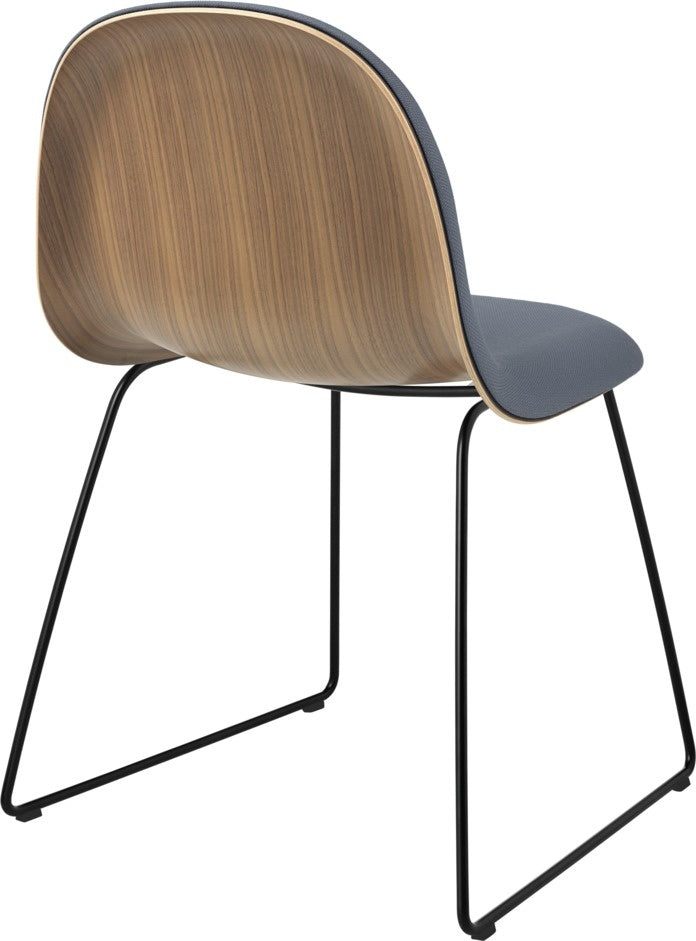 3D Dining Chair - Front Upholstered, Sledge base, Chrome Base, American Walnut Semi Matte Lacquered