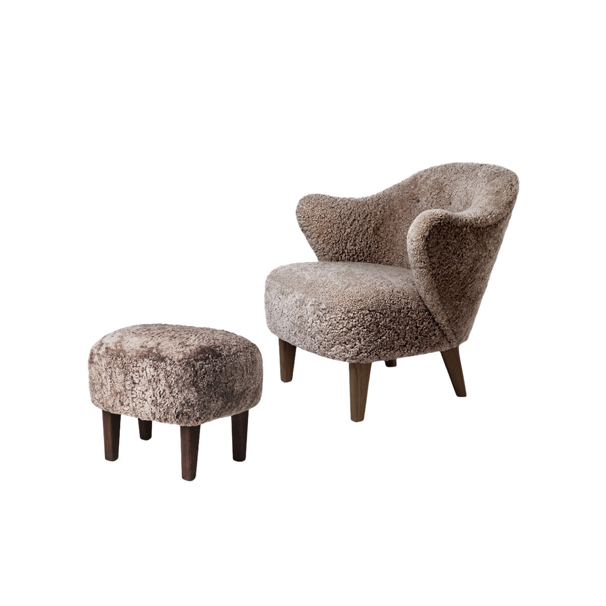Ingeborg Lounge Chair with Footstool, Smoked Oak, Sheepskin - Sahara - Promotion