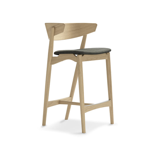 No. 7 Counter Stool, Oak, 65cm - Wooden backrest/upholstered seat