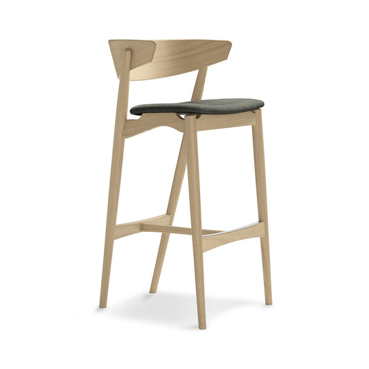 No. 7 Bar Stool, Oak, 75cm - Wooden backrest/Upholstered seat