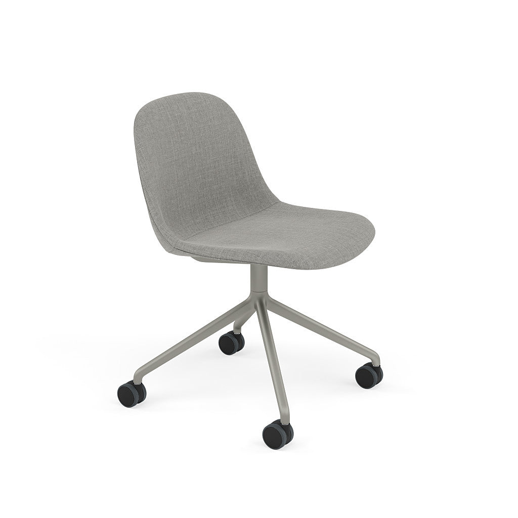 Fiber Side Chair / Grey Swivel Base with Castors, Upholstered