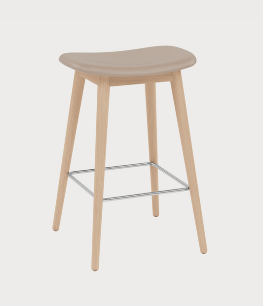 Fiber Counter Stool / No Back / Wood base / Refine leather seat