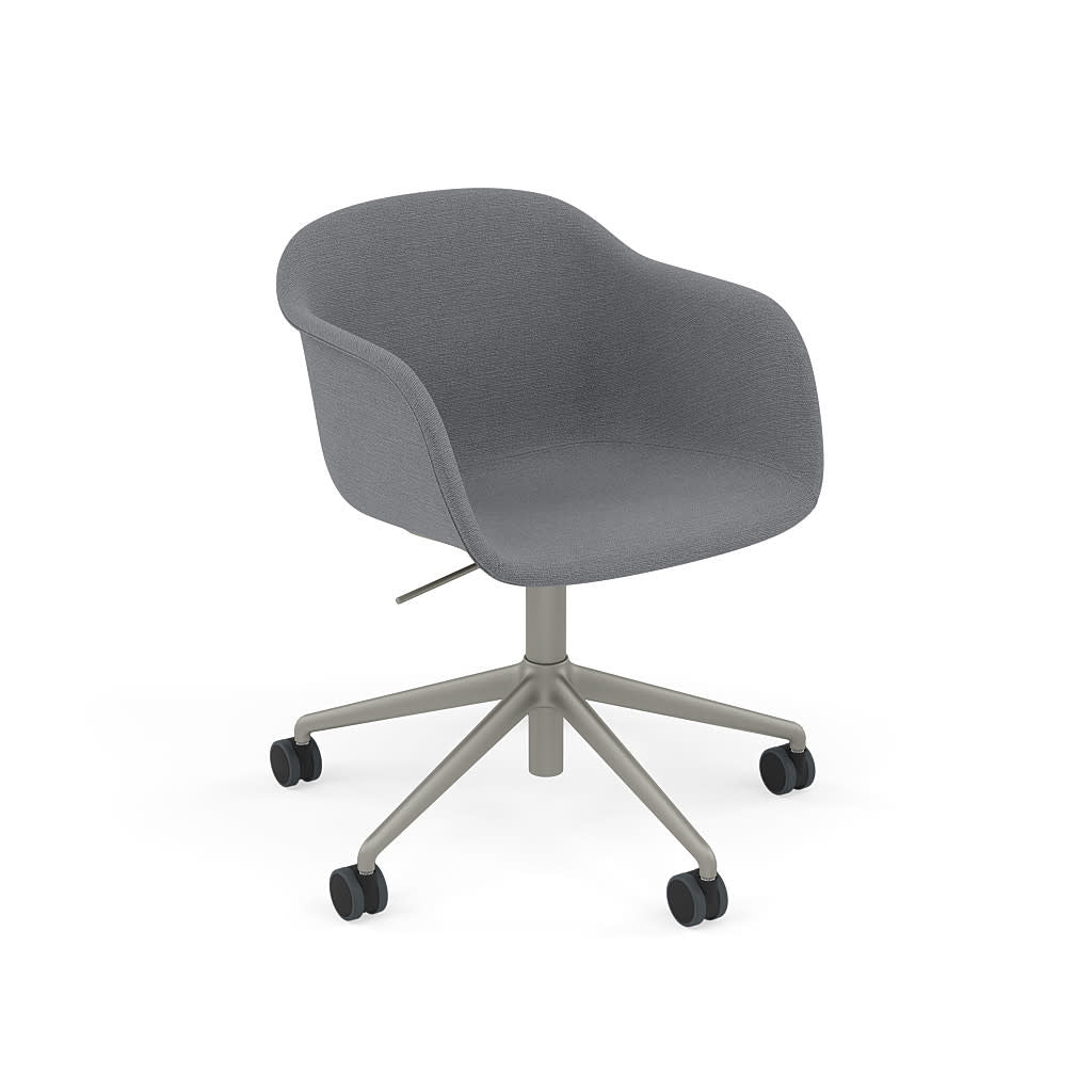 Fiber Armchair / Swivel Base Grey with Castors & Gas Lift, Upholstered
