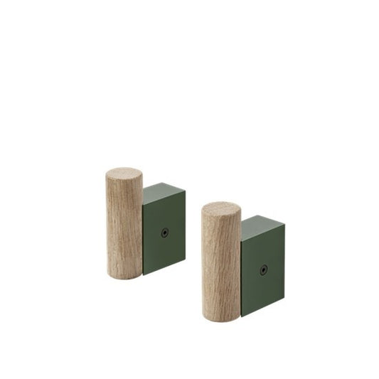 Attach Coat Hook / Set of 2 Oak/Dark Green - Set of 2