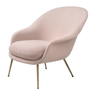 Bat Lounge Chair - Fully Upholstered, Low back, Conic base, Antique Brass