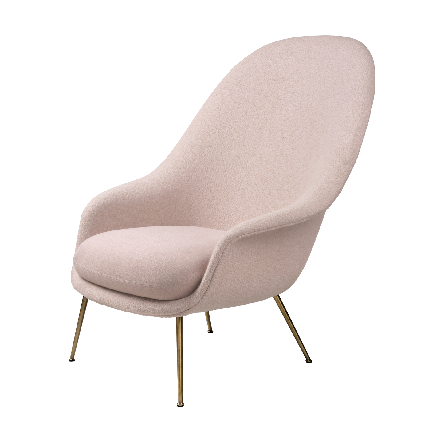 Bat Lounge Chair - Fully Upholstered, High back, Conic base, Antique Brass