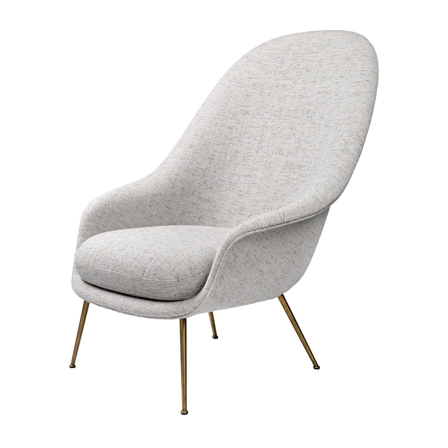 Bat Lounge Chair - Fully Upholstered, High back, Conic base, Antique Brass