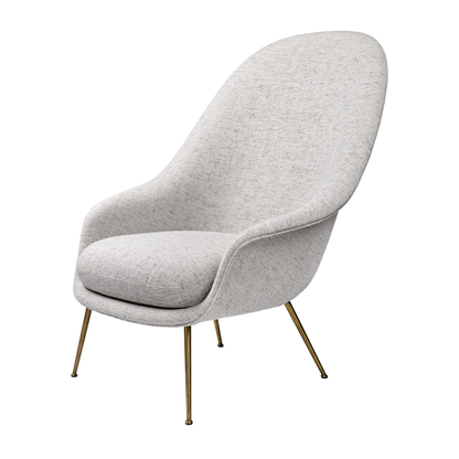 Bat Lounge Chair - Fully Upholstered, High back, Conic base, Antique Brass