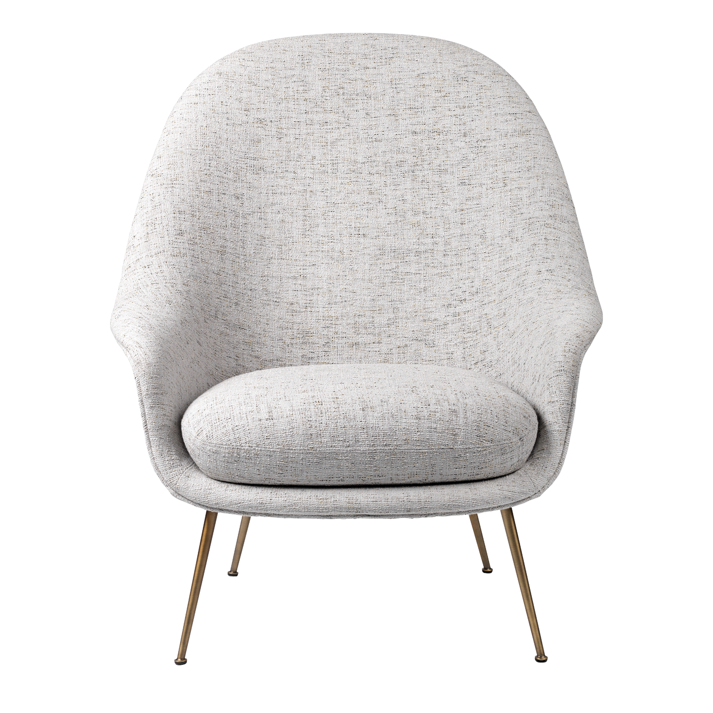 Bat Lounge Chair - Fully Upholstered, High back, Conic base, Antique Brass