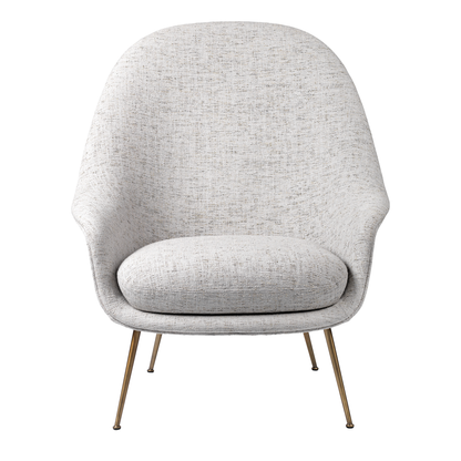 Bat Lounge Chair - Fully Upholstered, High back, Conic base, Antique Brass