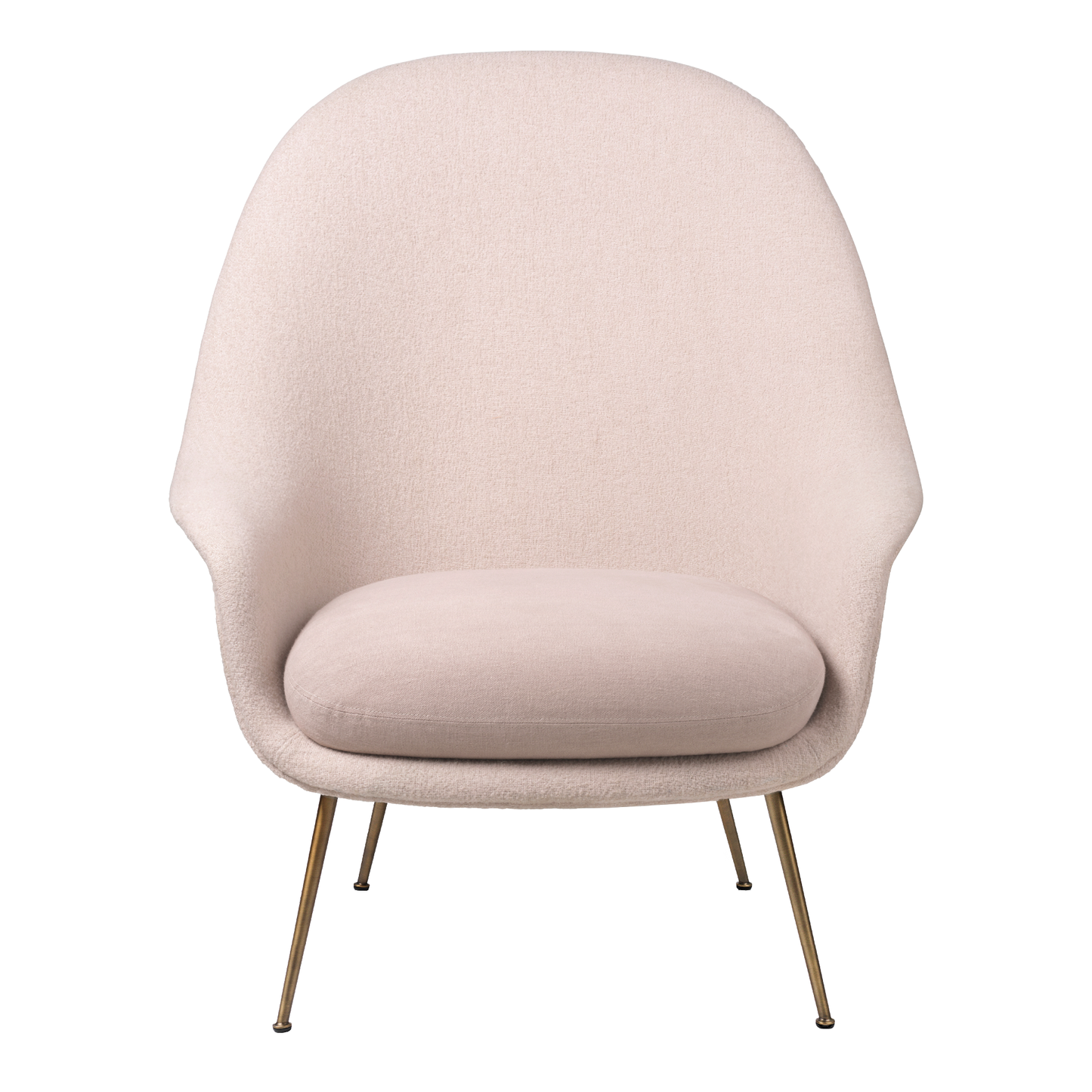 Bat Lounge Chair - Fully Upholstered, High back, Conic base, Antique Brass