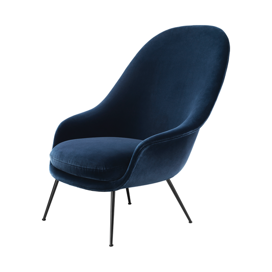 Bat Lounge Chair - Fully Upholstered, High back, Conic base, Black Matte