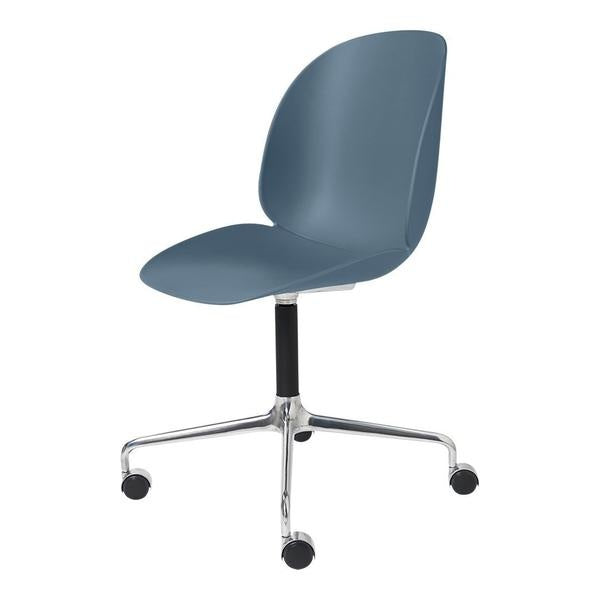 Beetle Meeting Chair - Un-Upholstered, 4-star w. castors, Polished Aluminum/Black Matte Base
